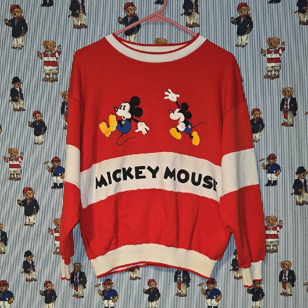 Vintage 80s Mickey Mouse Sweatshirt Made In Usa Red/white Large